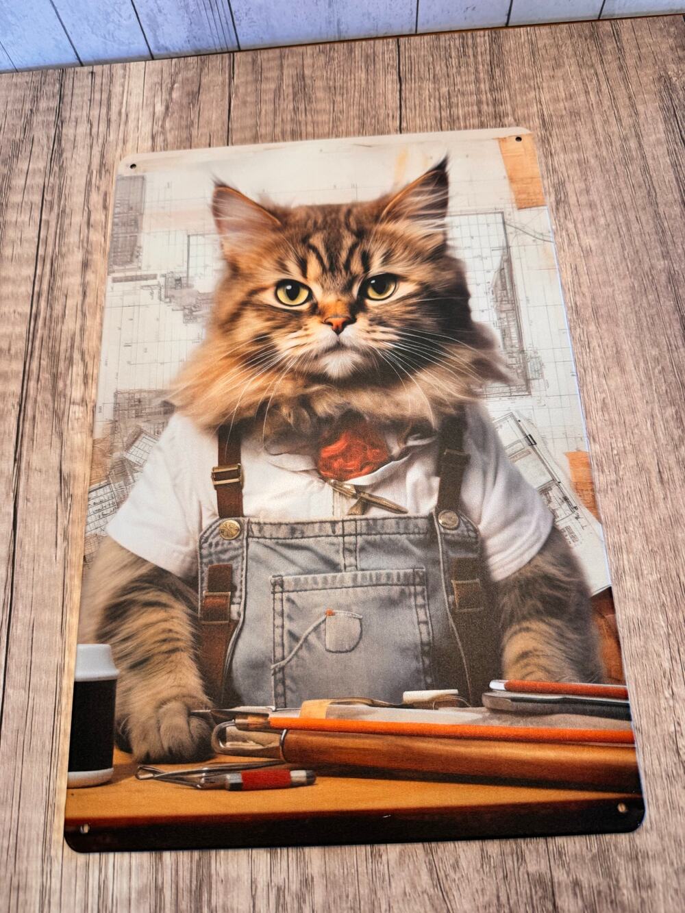 Carpenter Kitty Metal Sign Cute Cat Woodworker Cat Metal Home Decor FAST SHIP